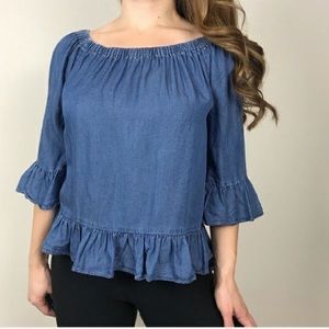 Jane and Delancey boho ruffled chambray peasant blouse